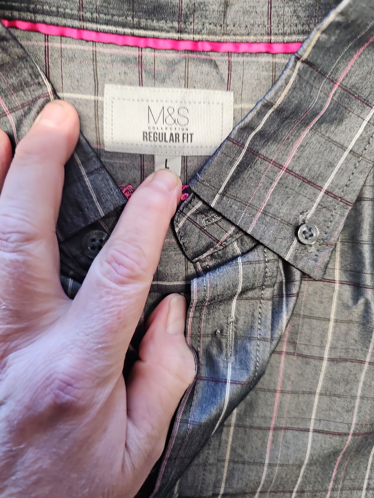M&S Collection Men’s Charcoal Grey Checked Short Sleeve Shirt – Large A7 1279