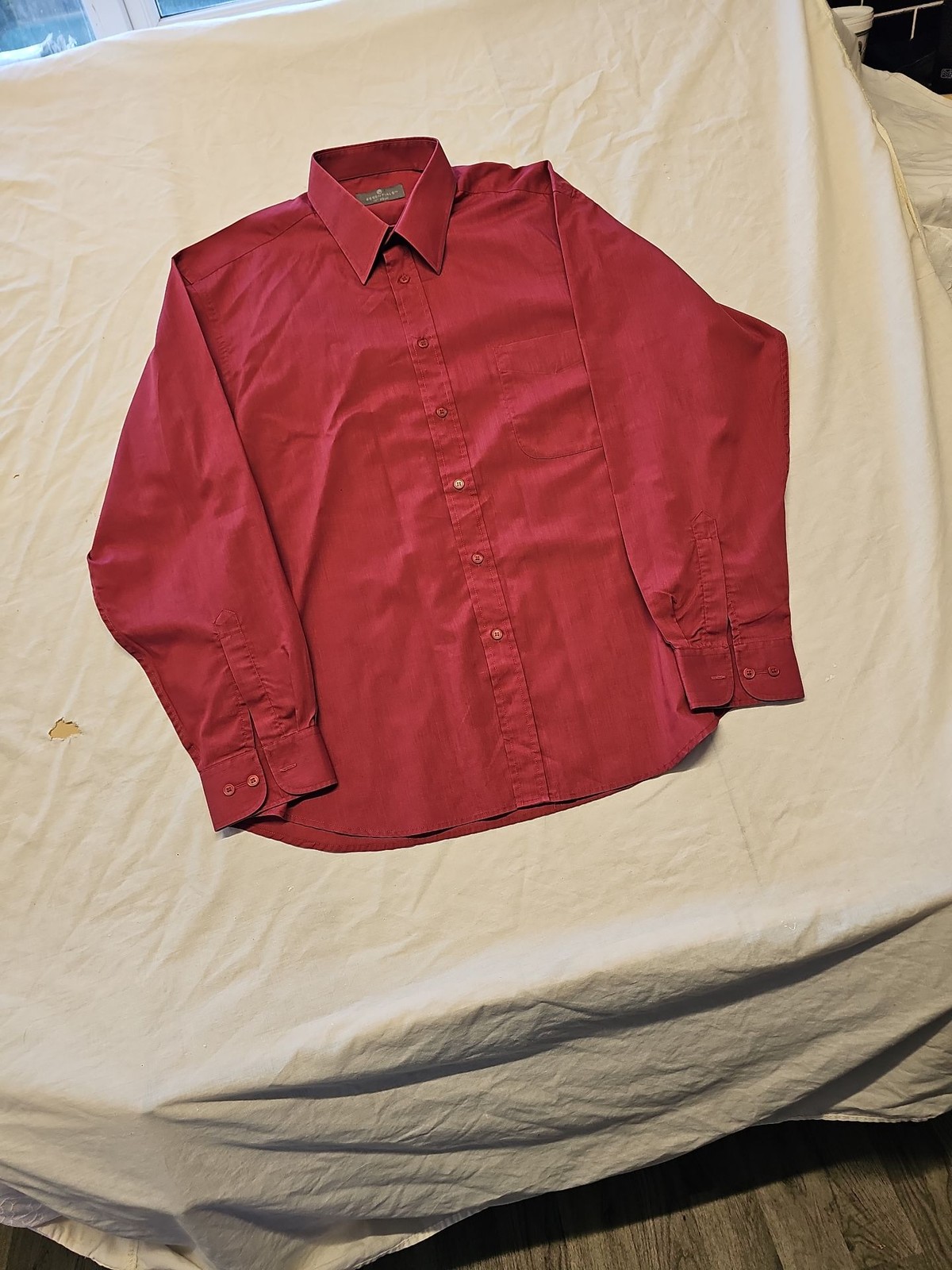 Essentials Burgundy Long Sleeve Formal Button-Down Shirt A7 1273 - Image 3
