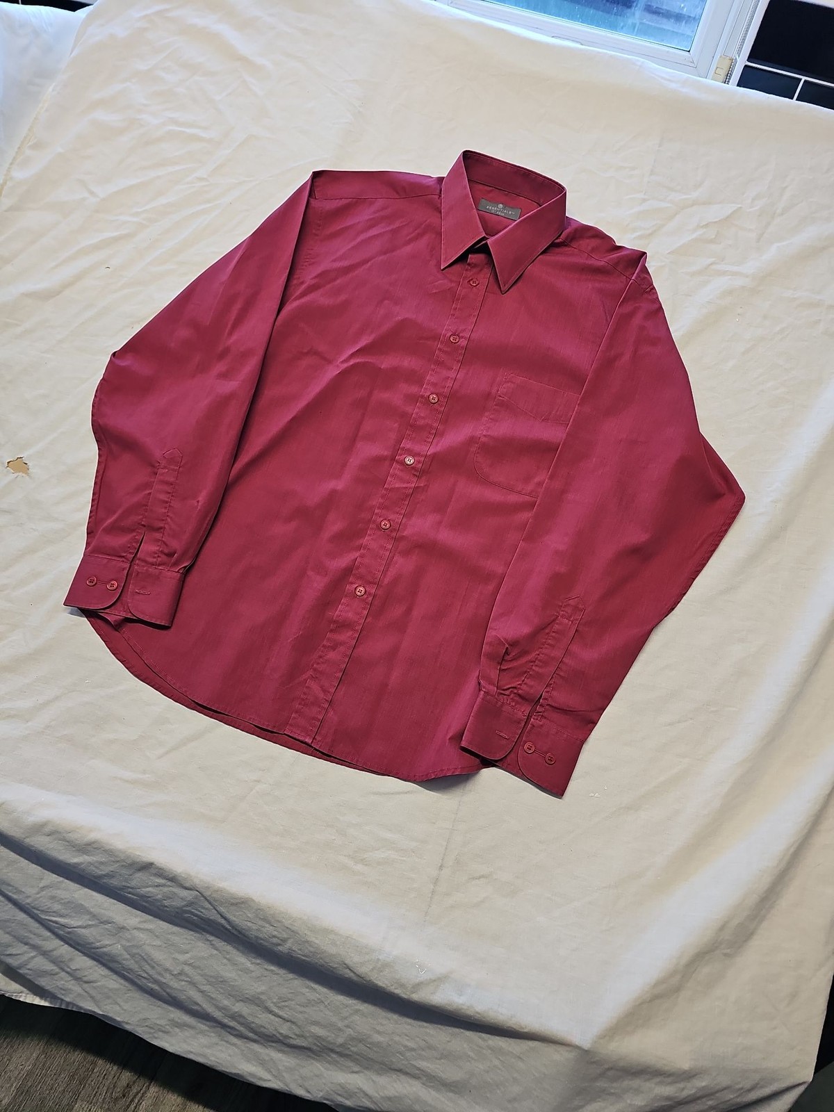 Essentials Burgundy Long Sleeve Formal Button-Down Shirt A7 1273 - Image 4