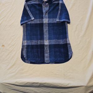 Tu Premium Blue Indigo Tonal Check Short Sleeve Pure Cotton Shirt   L A7 1275