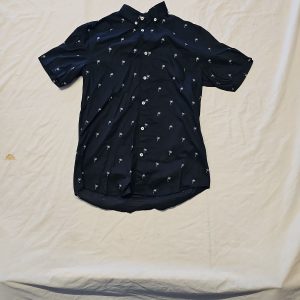 H&M Men's Black Short Sleeve Shirt with White Palm Tree Embroidery A7 1277