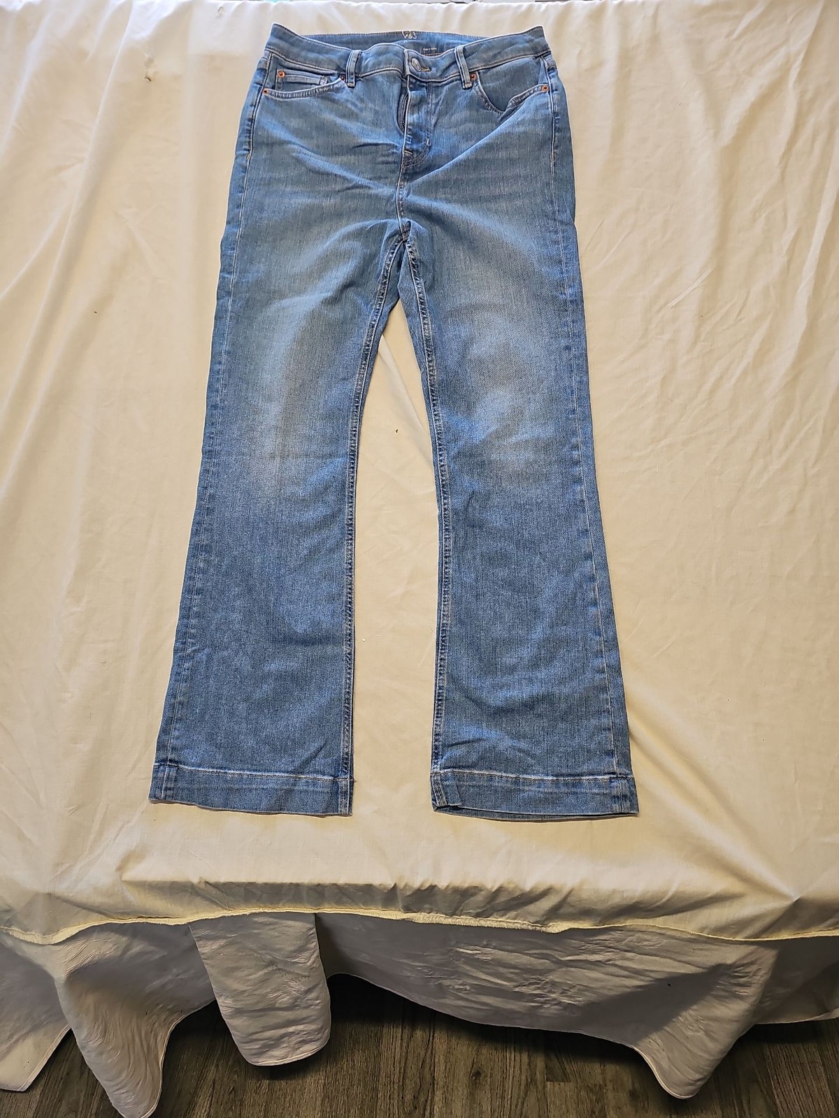 M&S Light Indigo Wide Leg Flare Jeans - Size UK 14 Regular A6 1269