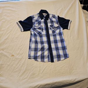 Lee Cooper Men's Vintage Style Checked Western Shirt Navy Blue Small 7 1272
