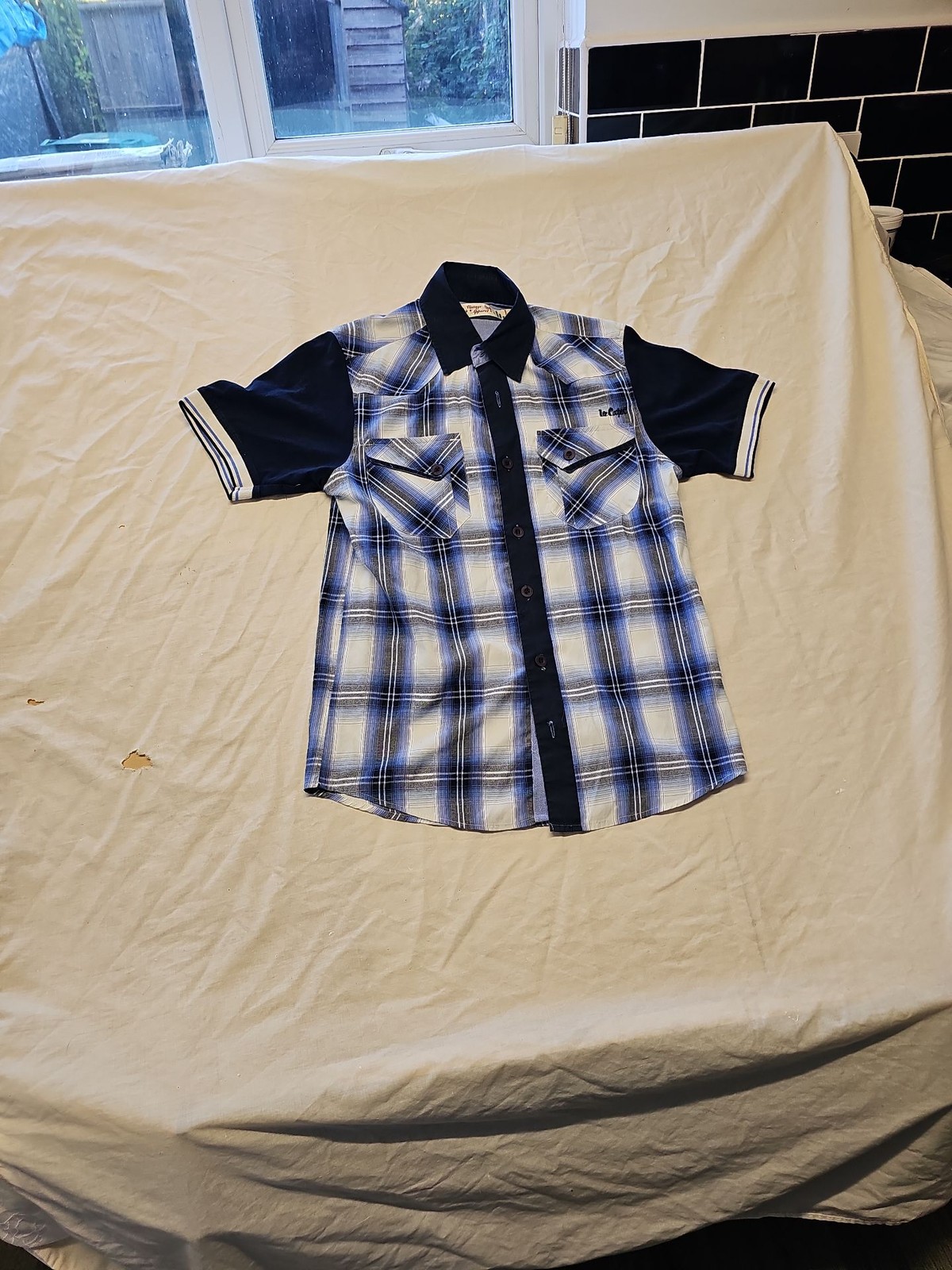 Lee Cooper Men's Vintage Style Checked Western Shirt Navy Blue Small 7 1272