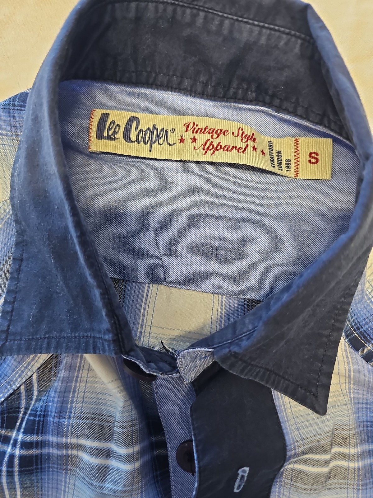 Lee Cooper Men’s Vintage Style Checked Western Shirt Navy Blue Small 7 1272