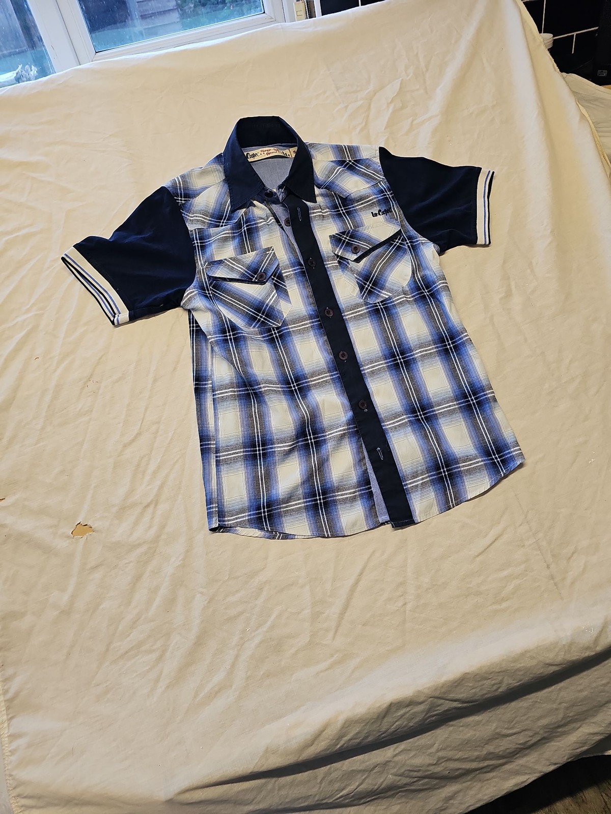 Lee Cooper Men's Vintage Style Checked Western Shirt Navy Blue Small 7 1272 - Image 3
