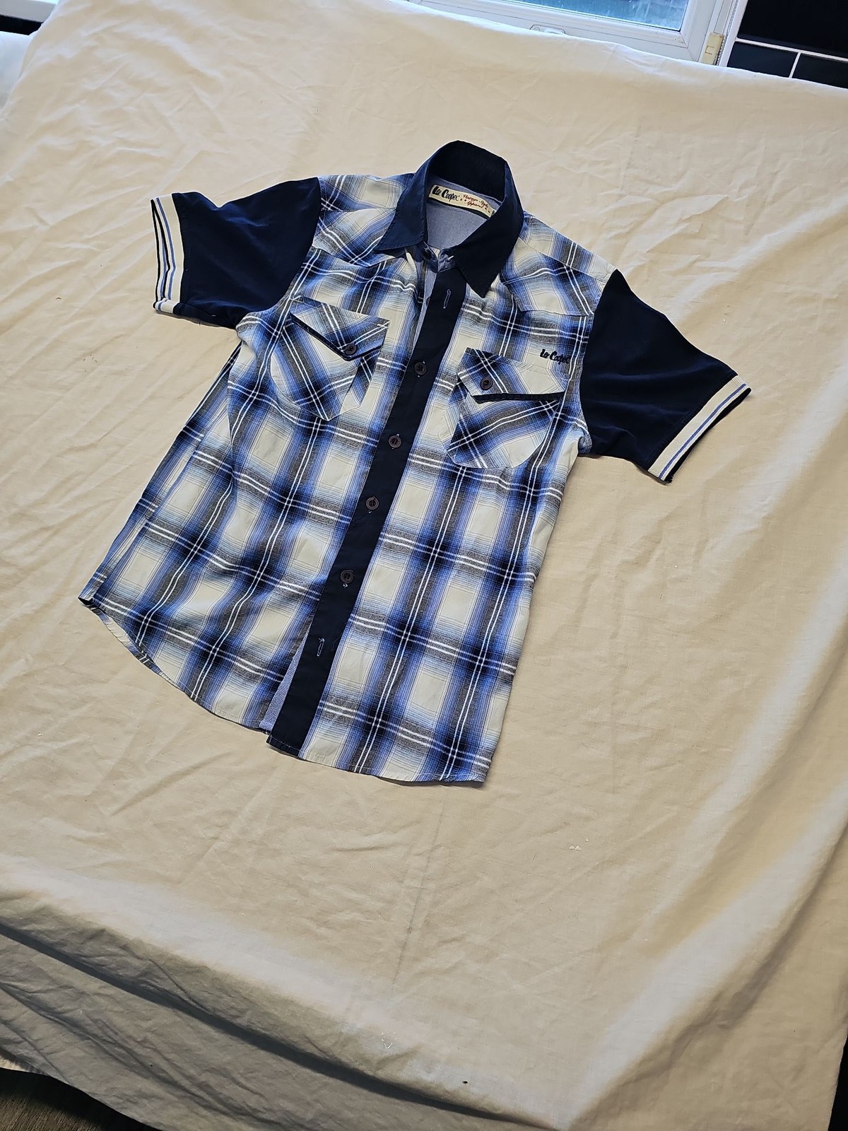 Lee Cooper Men's Vintage Style Checked Western Shirt Navy Blue Small 7 1272 - Image 4