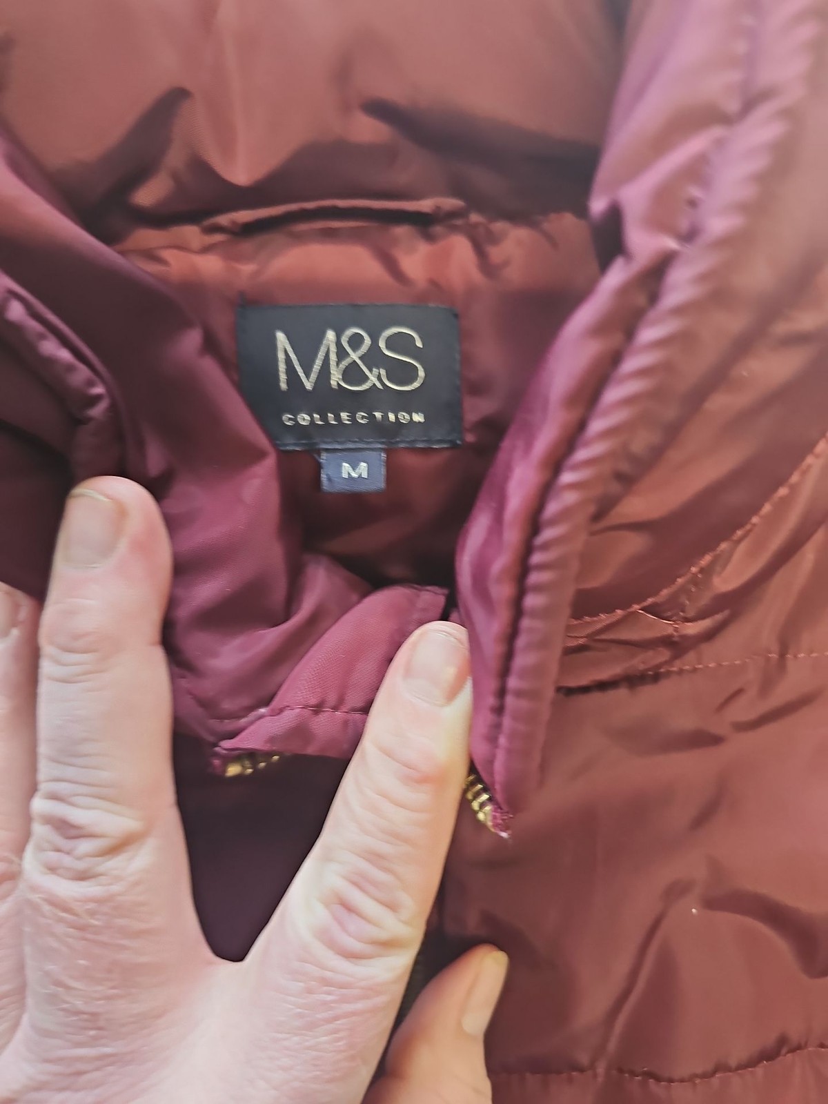 M&S Collection Quilted Burgundy Puffer Coat with Belt W 1291
