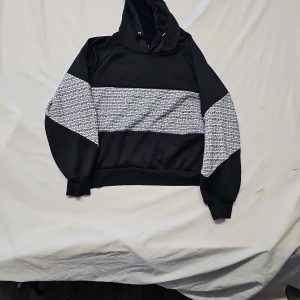 Contemporary Black and Grey Textured Striped Hoodie A7 1285