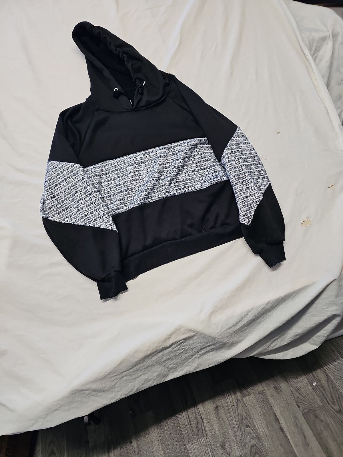 Contemporary Black and Grey Textured Striped Hoodie A7 1285 - Image 3