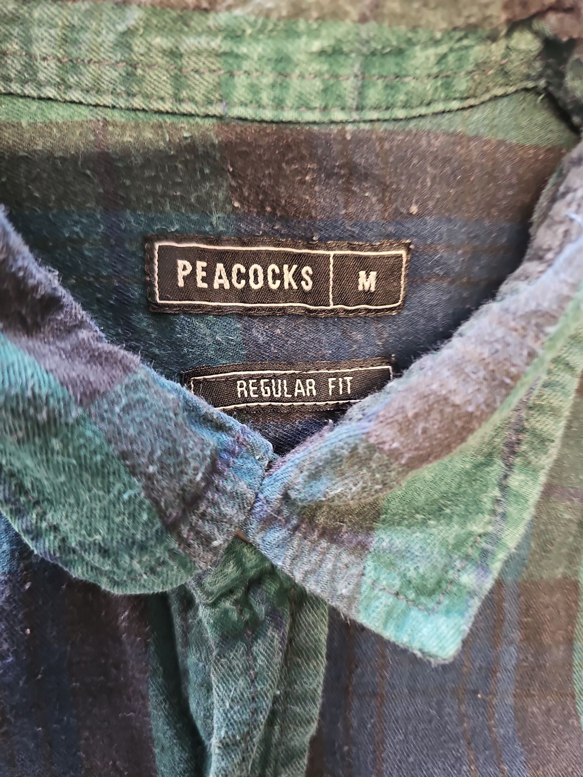 Peacocks Men’s Green and Navy Plaid Flannel Shirt – Size M A11 1311