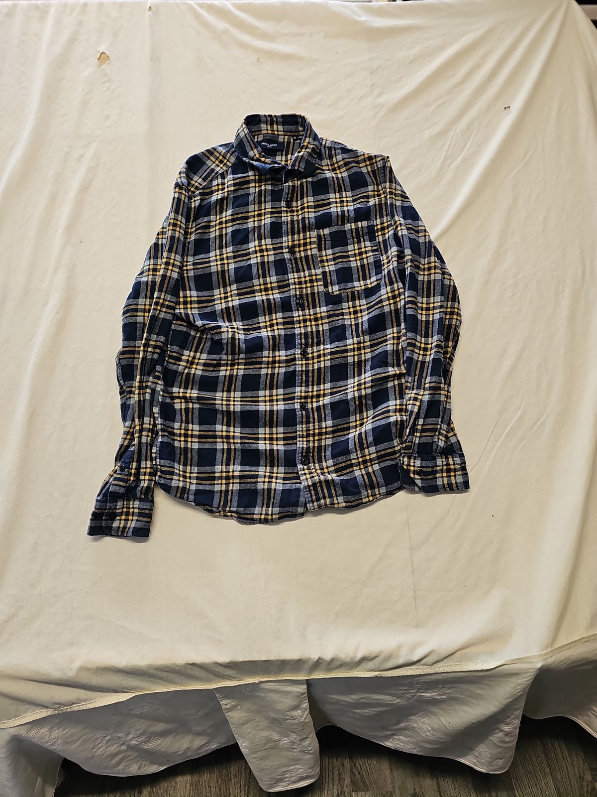 Jack & Jones Premium Plaid Flannel Shirt - Navy & Yellow A11 1312