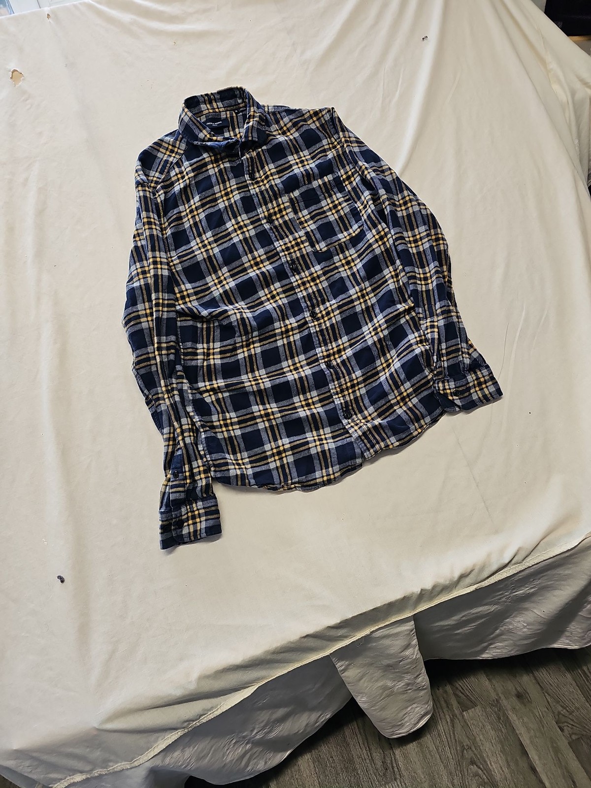 Jack & Jones Premium Plaid Flannel Shirt - Navy & Yellow A11 1312 - Image 3