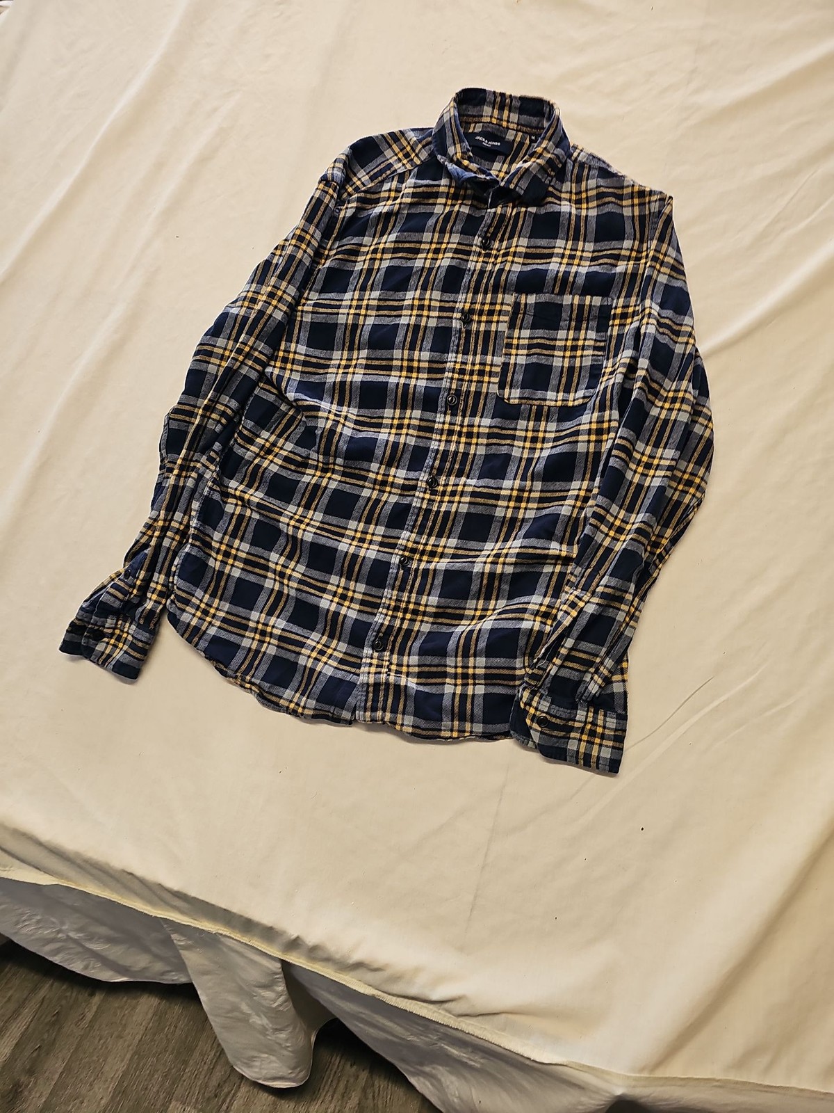 Jack & Jones Premium Plaid Flannel Shirt - Navy & Yellow A11 1312 - Image 4