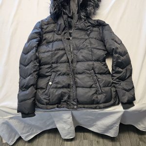 Next Women's Black Puffer Jacket with Faux Fur Hood - Size 14 W 1309
