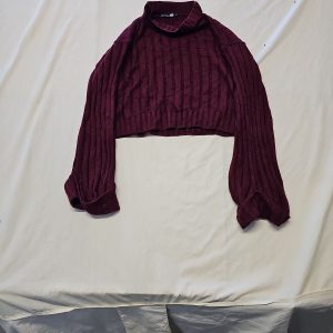 Boohoo Tall Burgundy Ribbed Mock Neck Cropped Jumper A11 1307