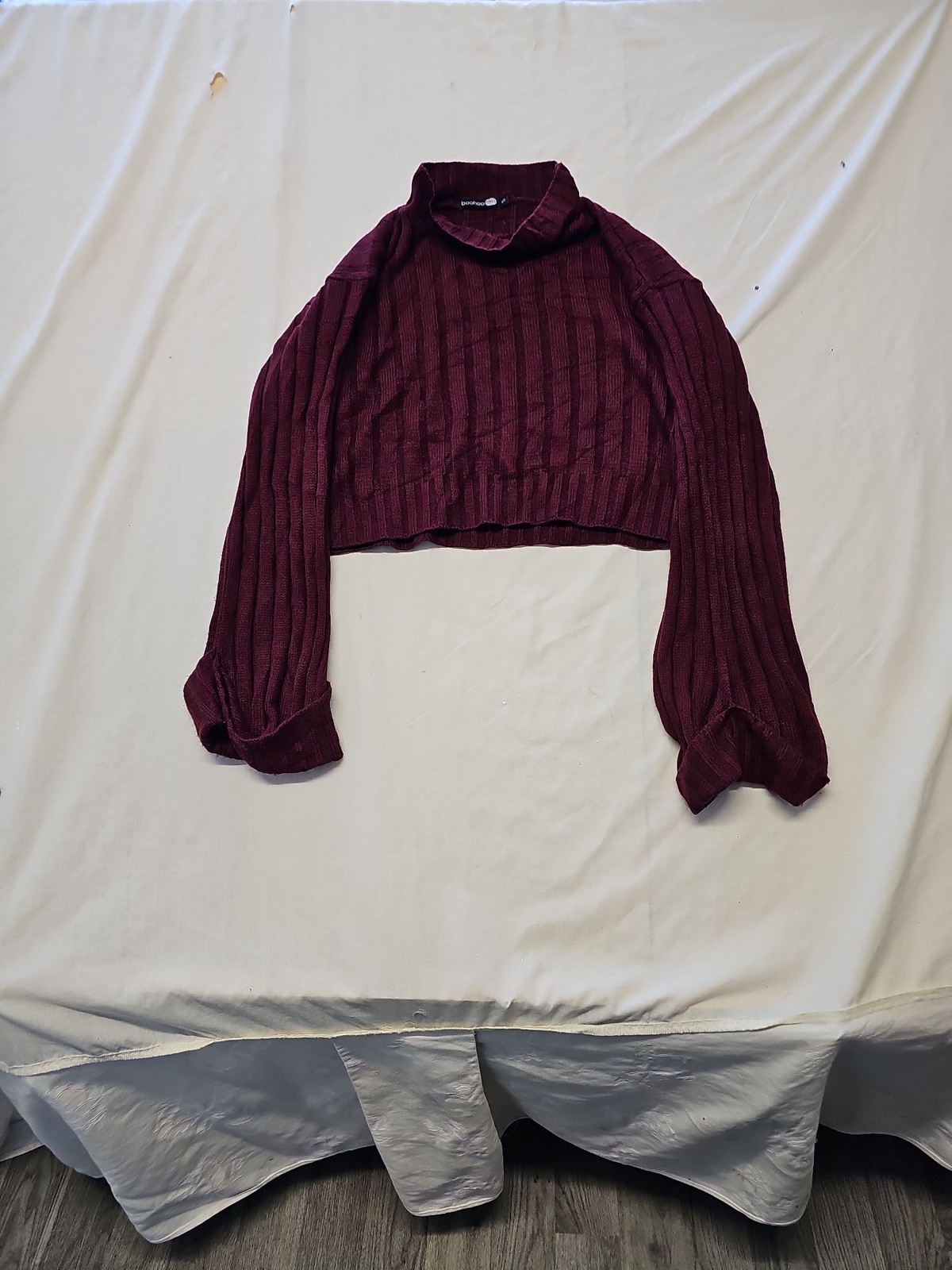 Boohoo Tall Burgundy Ribbed Mock Neck Cropped Jumper A11 1307