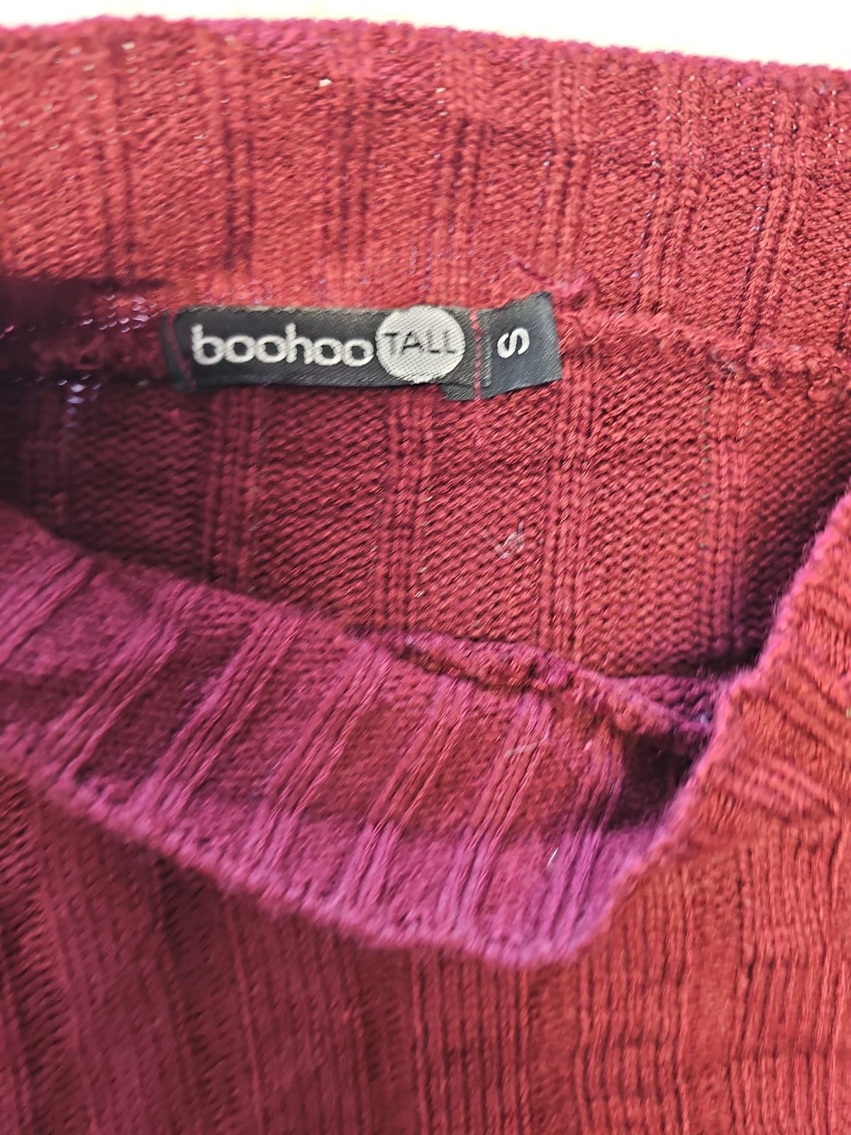 Boohoo Tall Burgundy Ribbed Mock Neck Cropped Jumper A11 1307