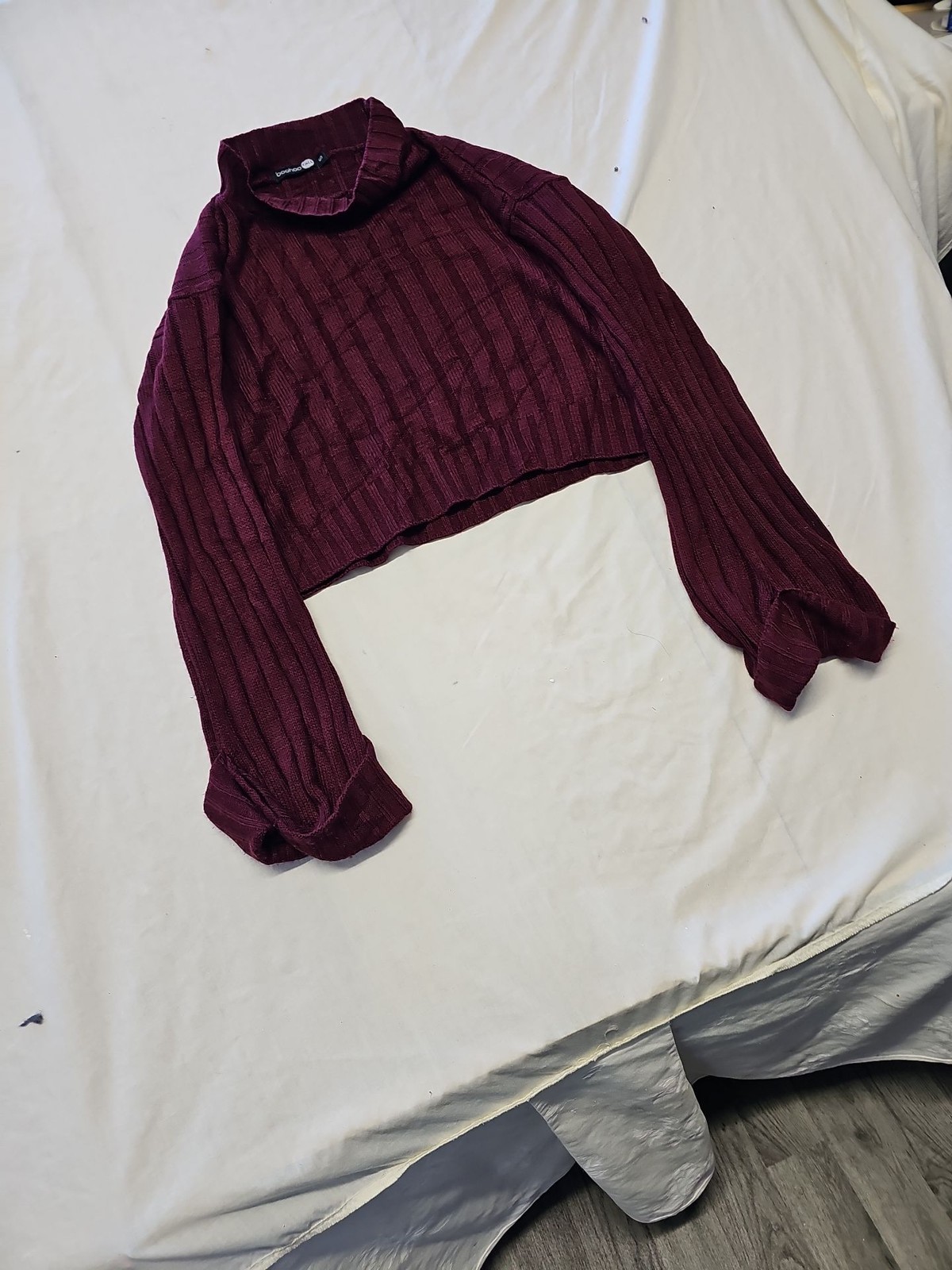 Boohoo Tall Burgundy Ribbed Mock Neck Cropped Jumper A11 1307 - Image 3