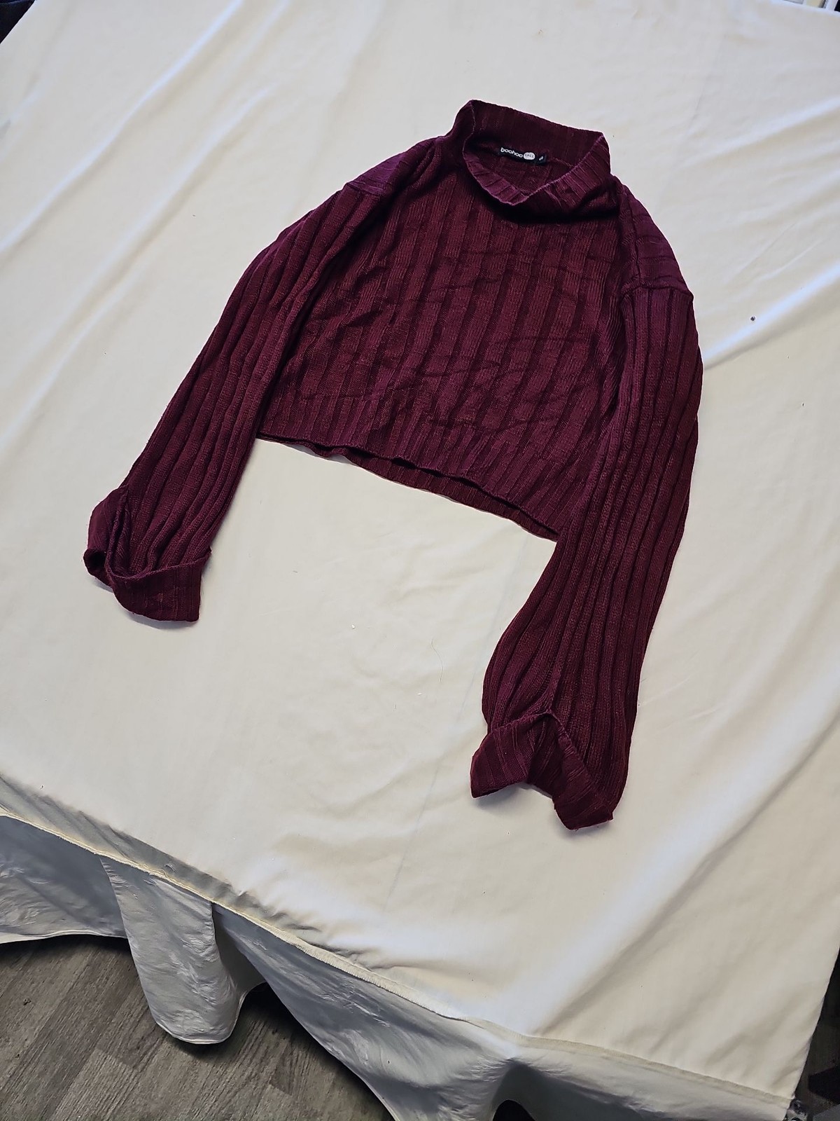 Boohoo Tall Burgundy Ribbed Mock Neck Cropped Jumper A11 1307 - Image 4