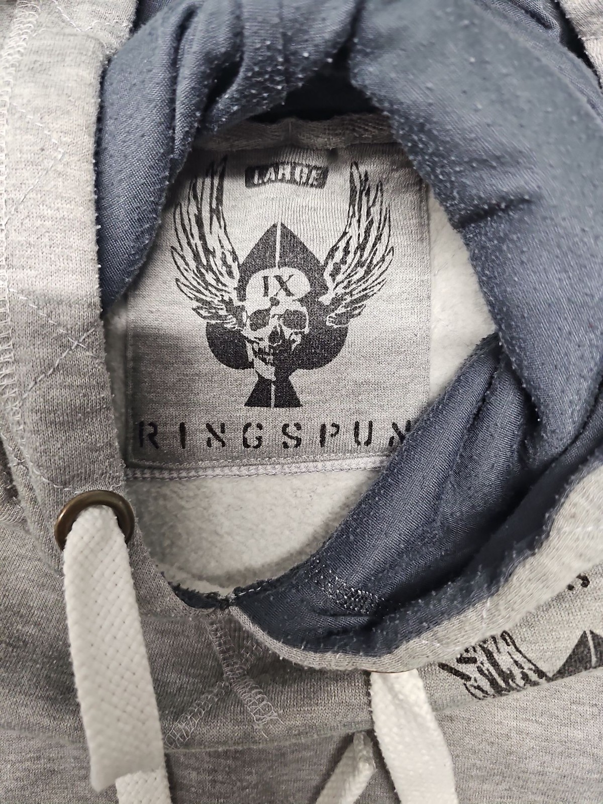 Ringspun Grey Graphic Hoodie with Skull & Wings Motif A13 1366