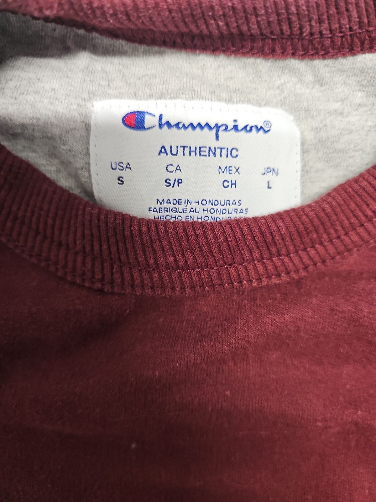 Champion Authentic Crewneck Sweatshirt in Burgundy slight bleach mark A13 1362