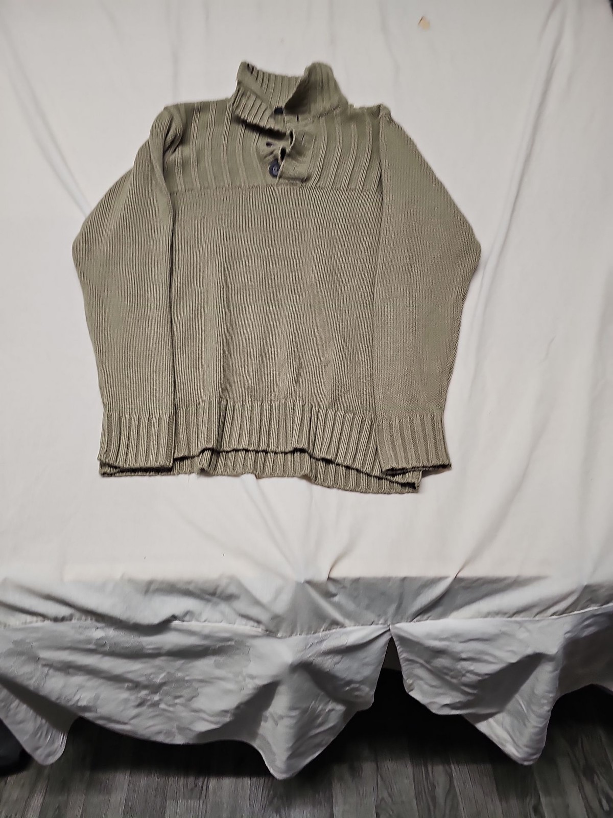 George Men's Sage Green Ribbed Mock Neck Button Jumper A14 1374