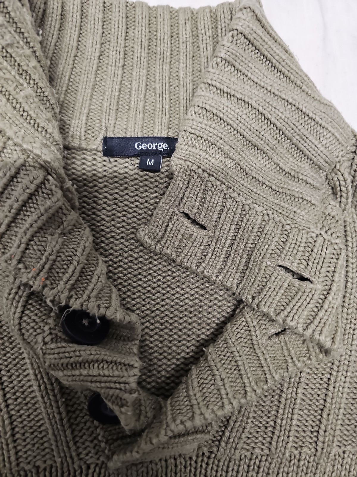 George Men’s Sage Green Ribbed Mock Neck Button Jumper A14 1374