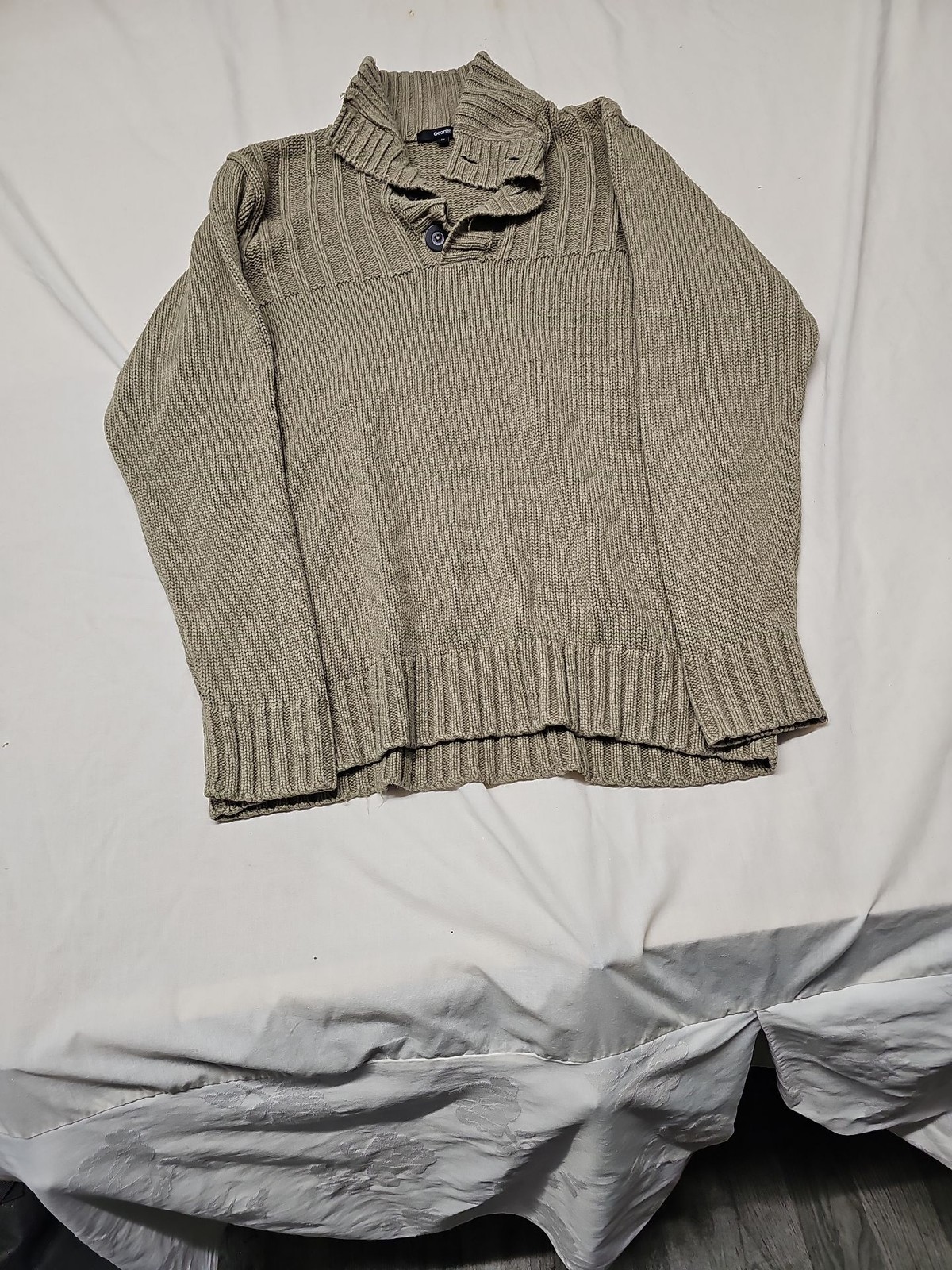George Men's Sage Green Ribbed Mock Neck Button Jumper A14 1374 - Image 3