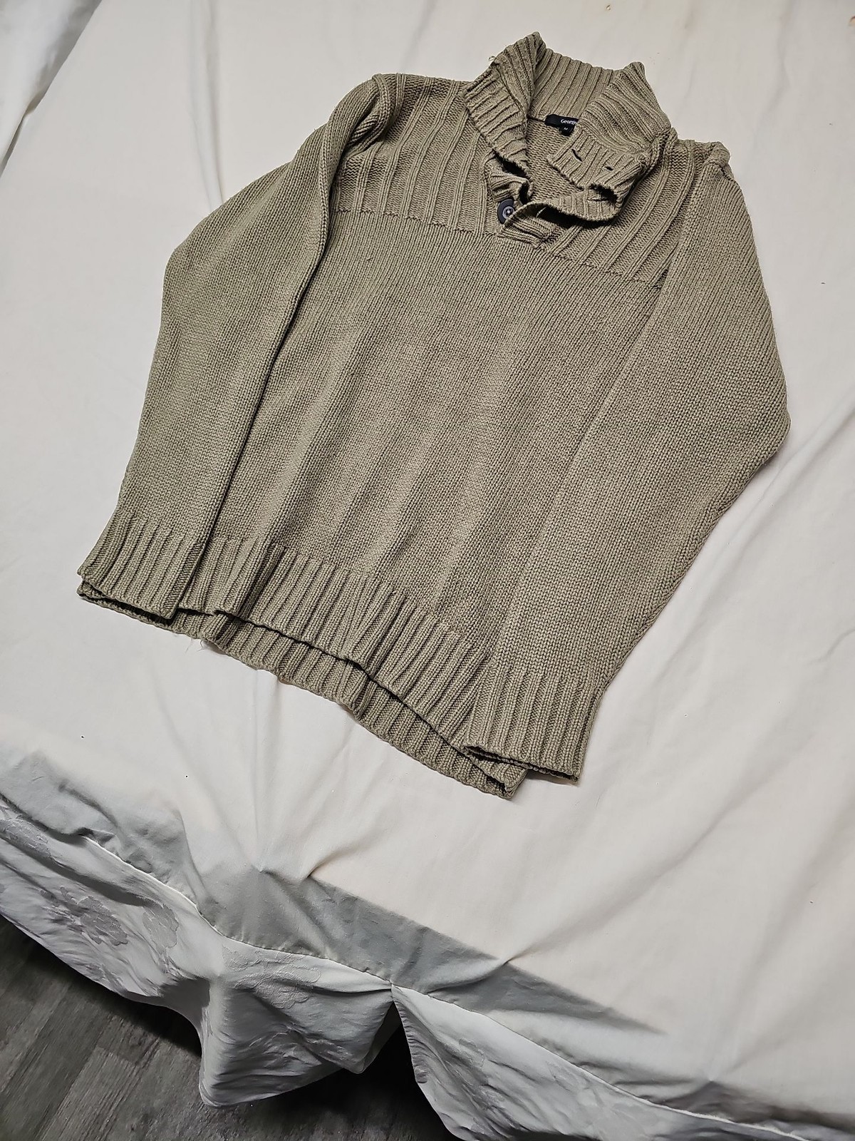 George Men's Sage Green Ribbed Mock Neck Button Jumper A14 1374 - Image 4