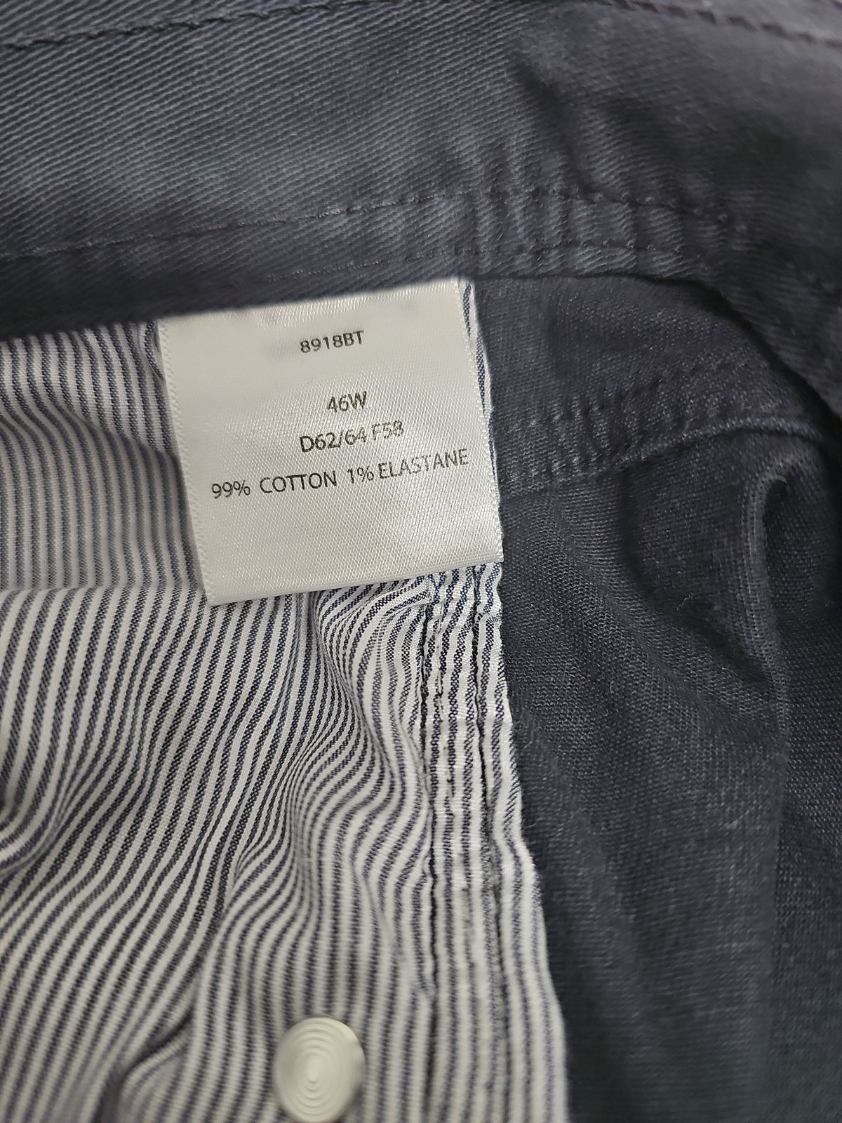 Men’s Navy Blue Cotton Stretch Chinos – W46 L32 A16 1392