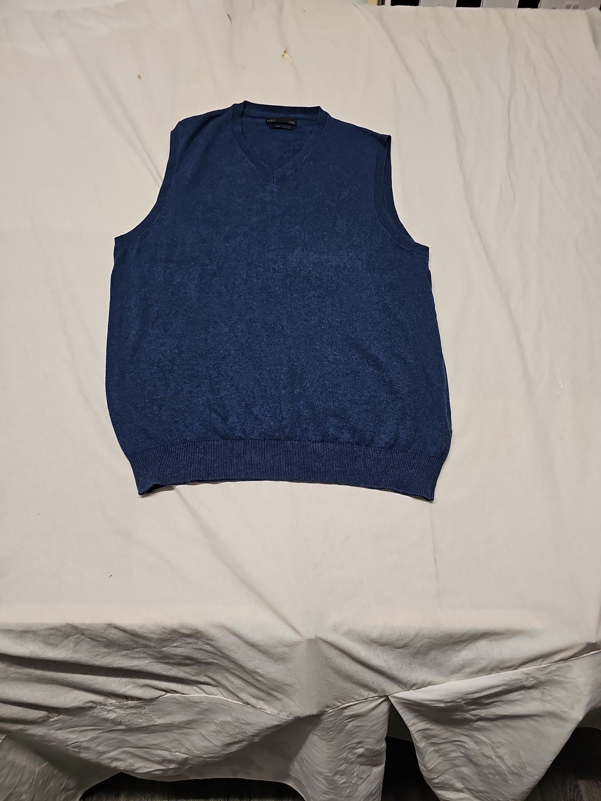 M&S Pure Cotton V-Neck Knitted Tank Top Vest in Denim Blue A16 1390