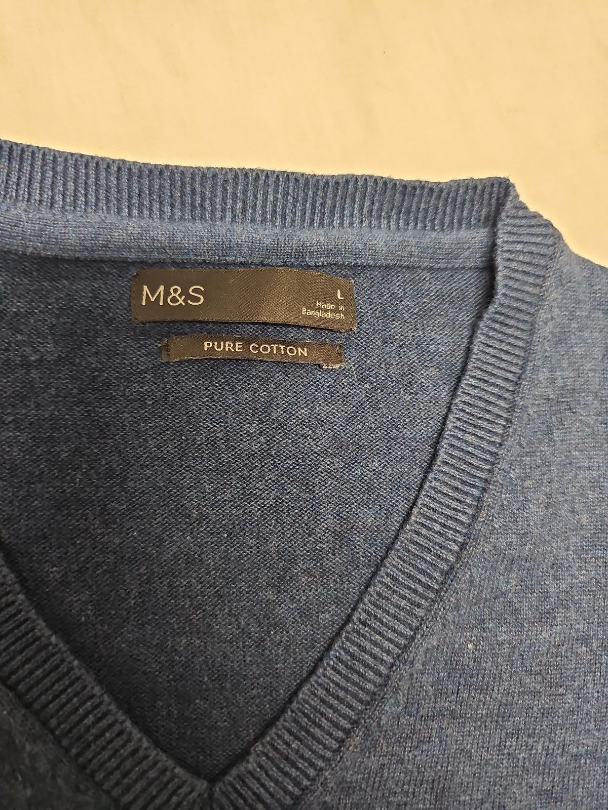 M&S Pure Cotton V-Neck Knitted Tank Top Vest in Denim Blue A16 1390