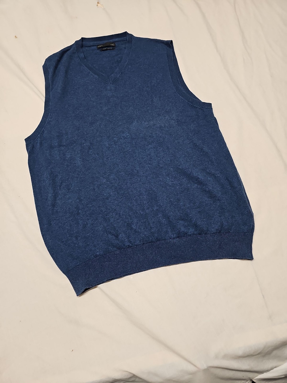 M&S Pure Cotton V-Neck Knitted Tank Top Vest in Denim Blue A16 1390 - Image 3