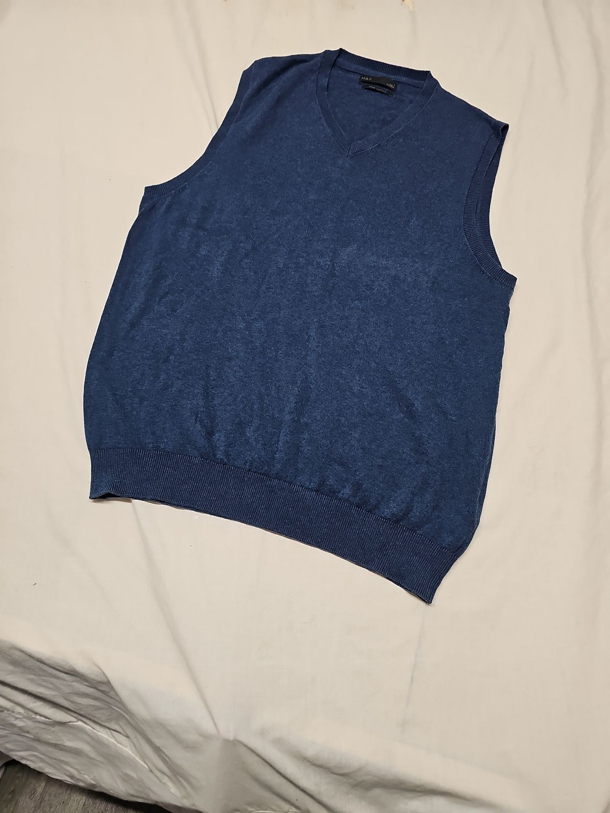 M&S Pure Cotton V-Neck Knitted Tank Top Vest in Denim Blue A16 1390 - Image 4