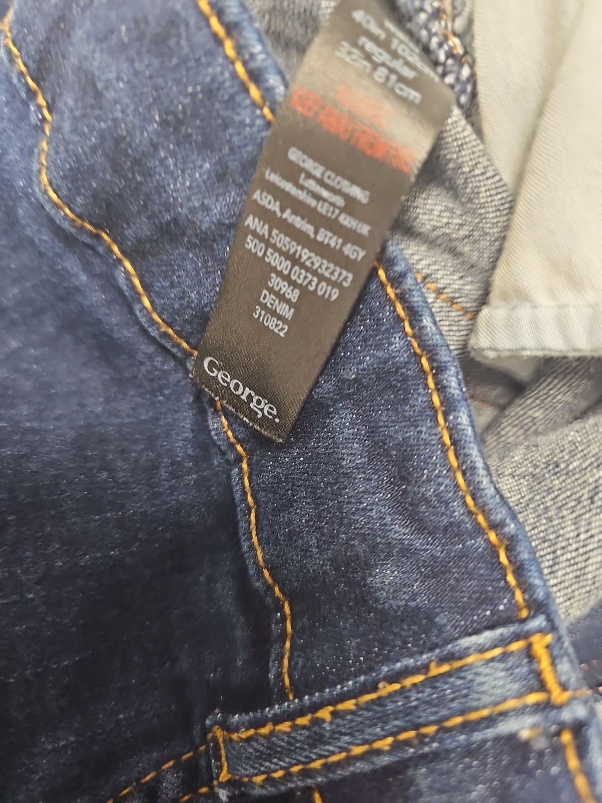 George Men’s Dark Wash Slim Straight Jeans W40 L32 A1247