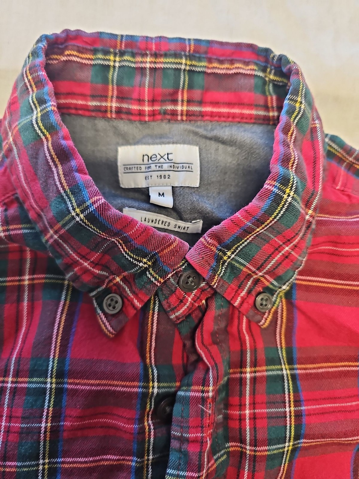Next Men’s Red Tartan Plaid Laundered Cotton Flannel Shirt A12 1351