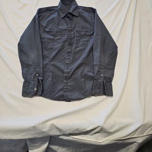 Men's Slim Fit Charcoal Grey Military Style Long Sleeve Shirt A12 1353