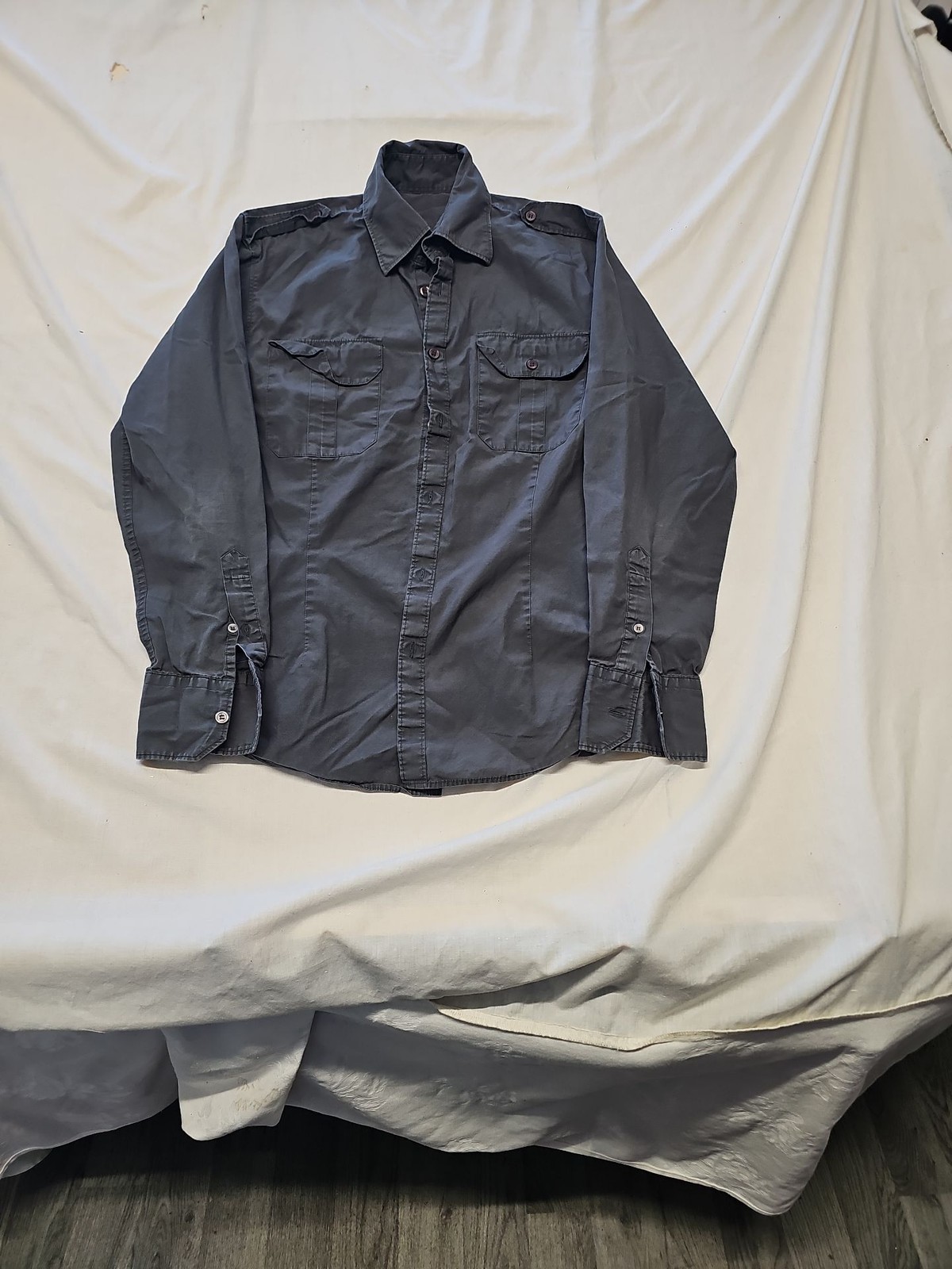 Men's Slim Fit Charcoal Grey Military Style Long Sleeve Shirt A12 1353
