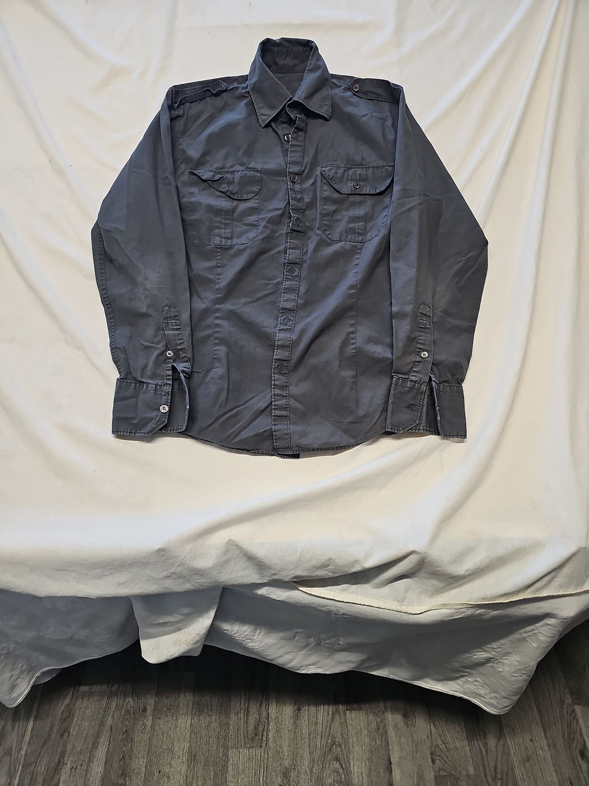 Men’s Slim Fit Charcoal Grey Military Style Long Sleeve Shirt A12 1353