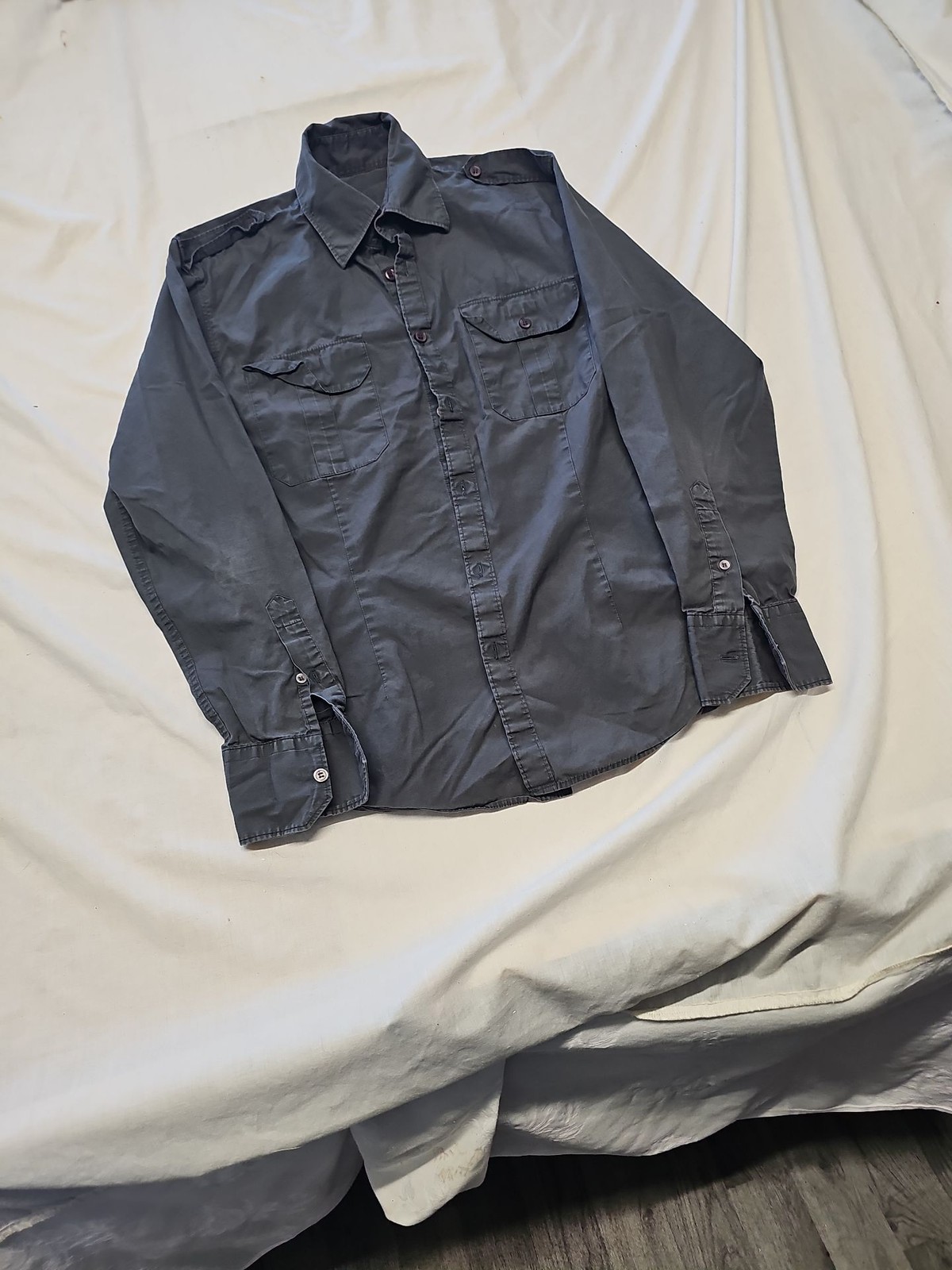 Men's Slim Fit Charcoal Grey Military Style Long Sleeve Shirt A12 1353 - Image 3
