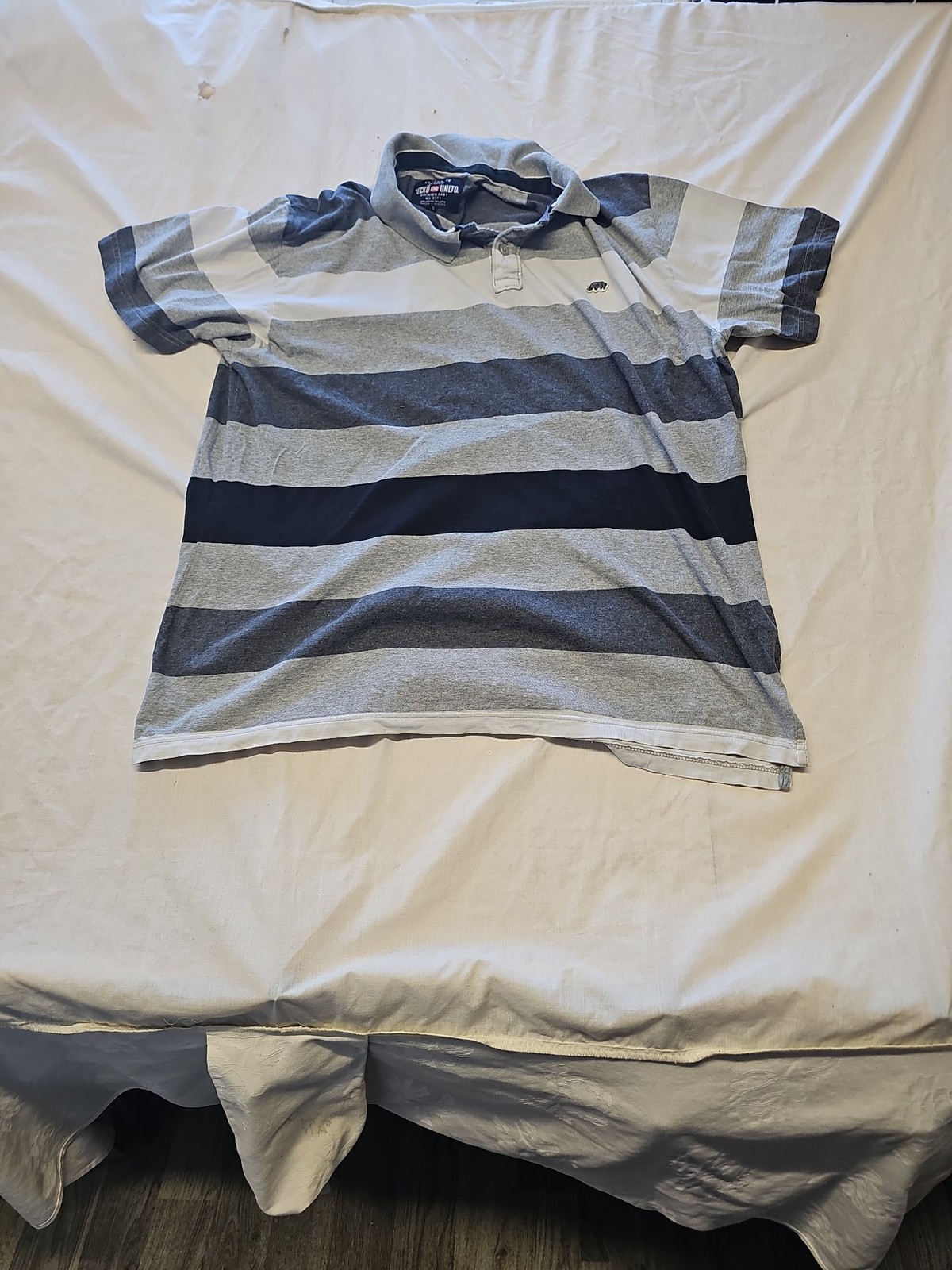 Vintage Ecko Unltd Striped Polo Shirt - Grey & Navy Streetwear A9 1342