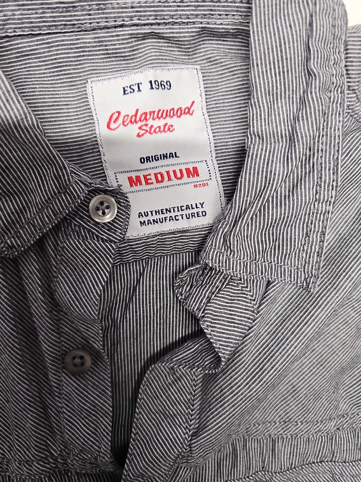 Cedarwood State Grey Striped Military Style Long Sleeve Shirt