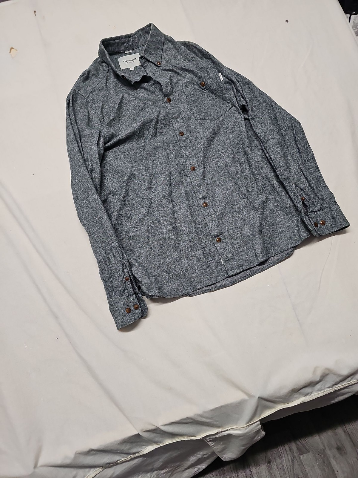 Carhartt WIP Madison Shirt Charcoal Gray Marl Cotton Flannel L A9 1338 - Image 3