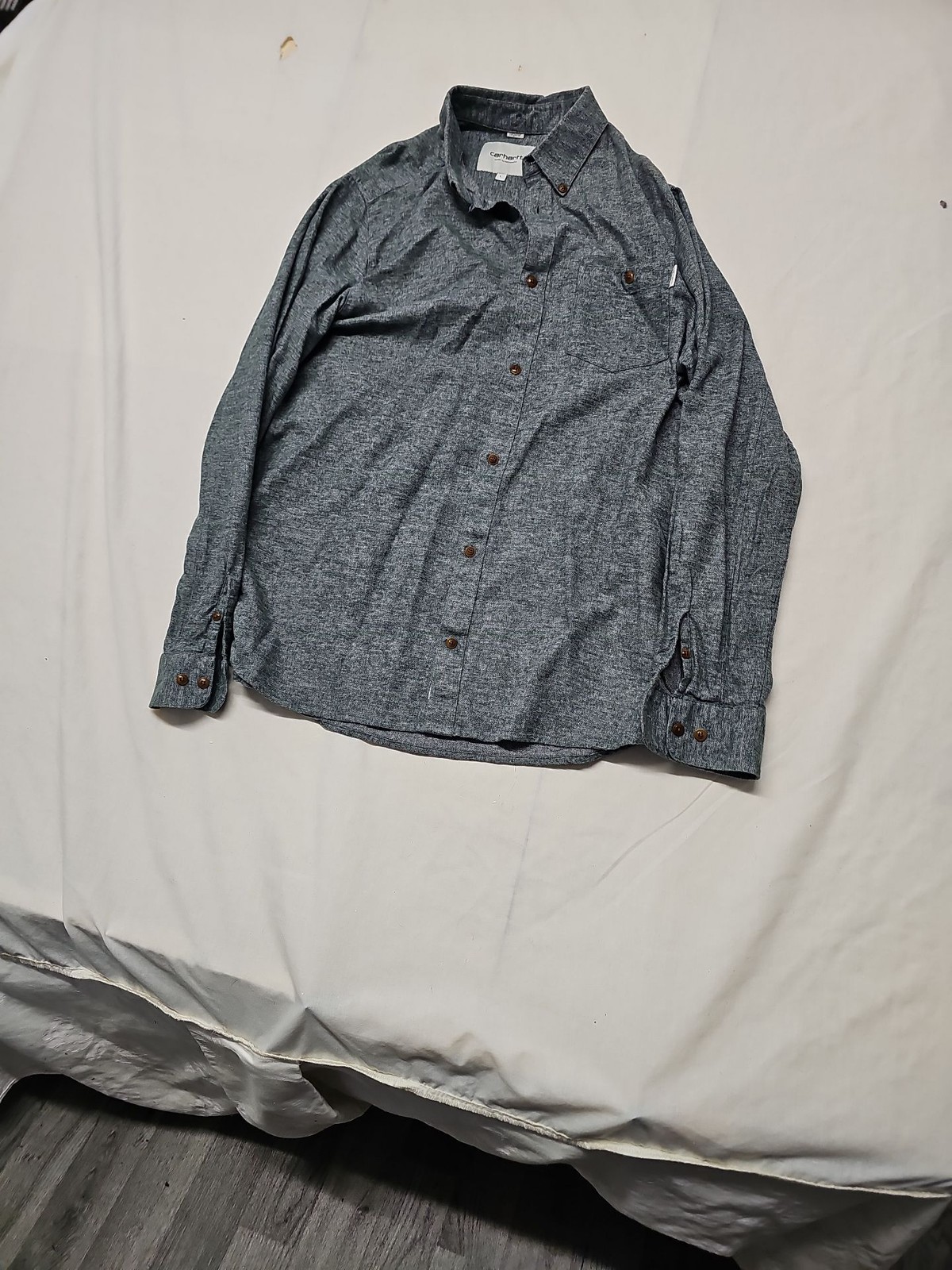 Carhartt WIP Madison Shirt Charcoal Gray Marl Cotton Flannel L A9 1338 - Image 5